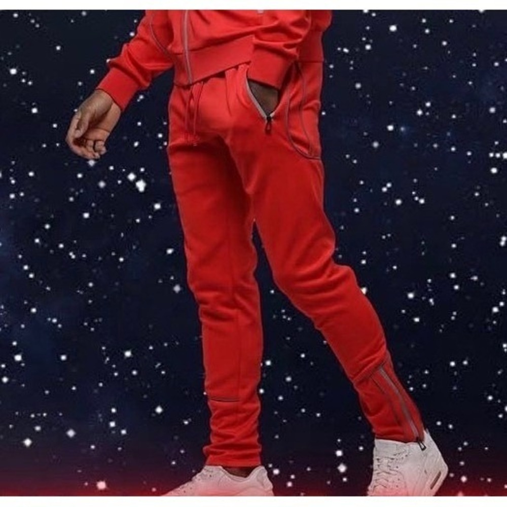 Royal7EVEN Mens Cherry Red Reflective Zip Ankle Joggers RS280-41 Medium NWT